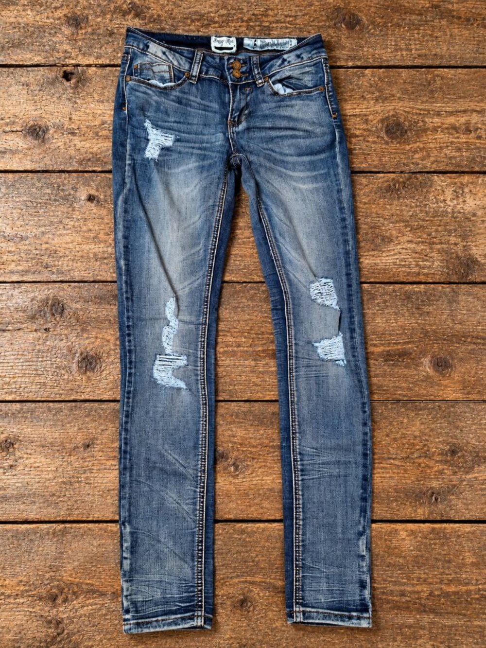 Indigo Rein Size 5 Distressed Skinny Jeans – Y2K Low Rise Denim